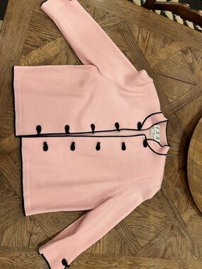 J.S.S. Vintage Pink Toggle Button-Front Women's Sweater with Black Trim